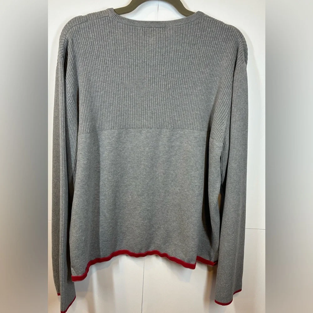 Kenneth Cole New York Men’s Gray Ribbed Crewneck Sweater with Red Trim Size XL